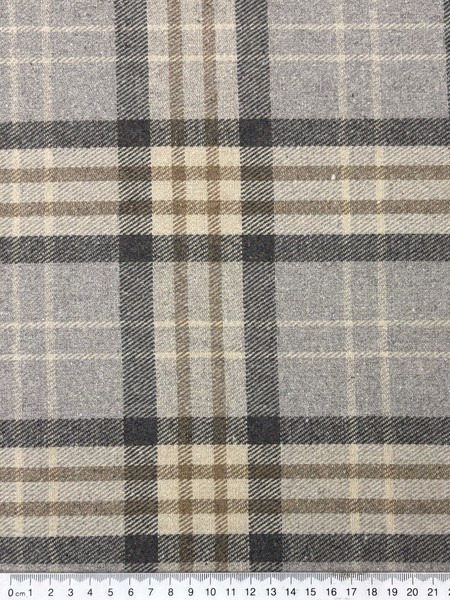 Grey & Neutral Tones Tartan Check Brushed Wool Blend