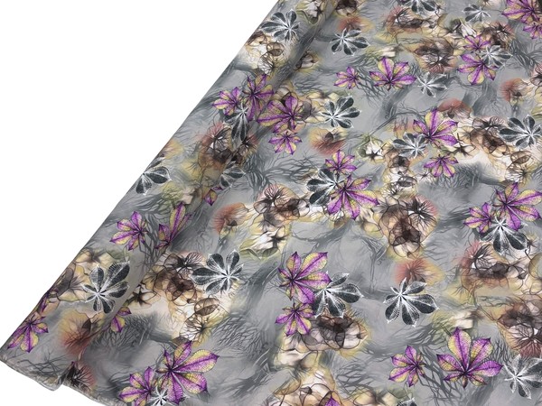 Smokey Forest Floral - Purple & Monochrome Rayon