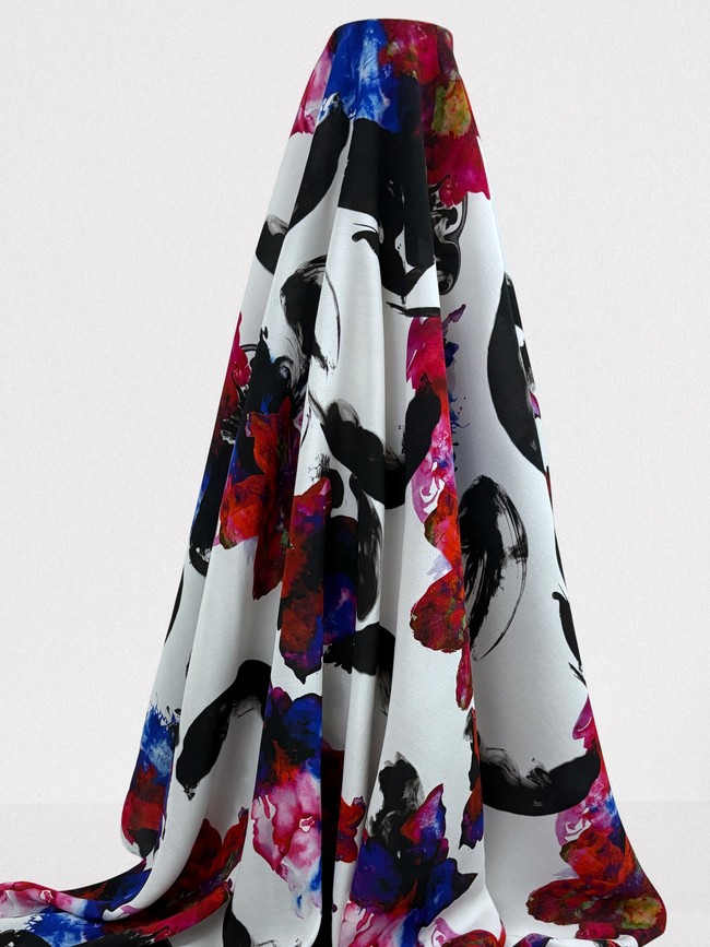 Bright Abstract Floral on White Digital Printed Viscose