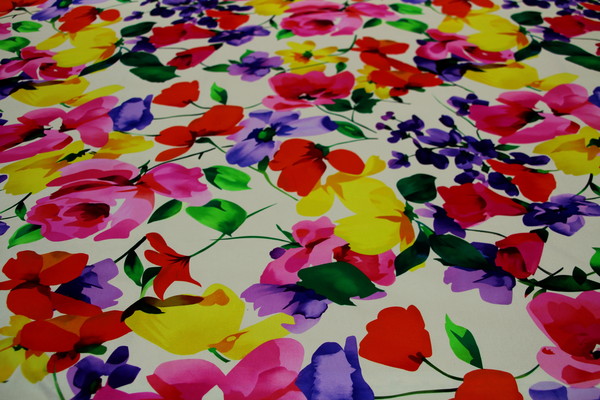 Vivid Blooms on Cream Digital Print Stretch Cotton Sateen New Image