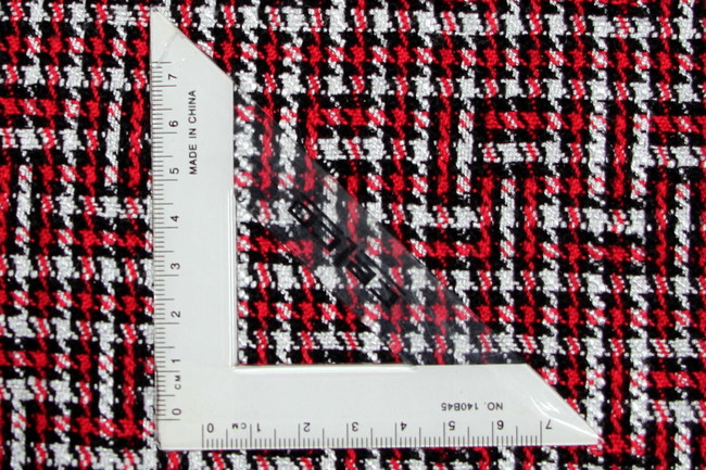 Red, Black & White Geometric Weave Wool Blend