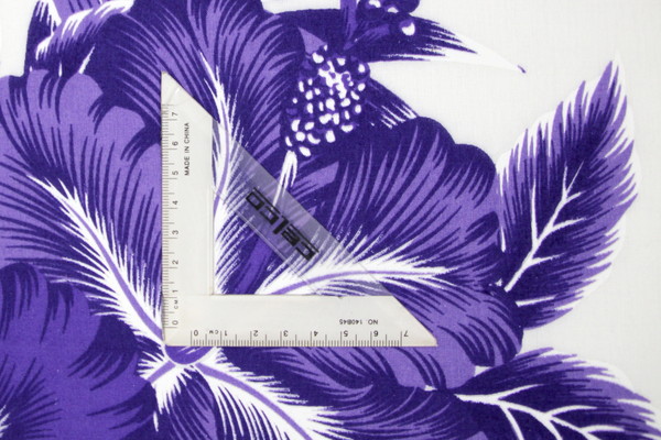 Large Purple Hibiscus on White Hawaiian Printed Rayon