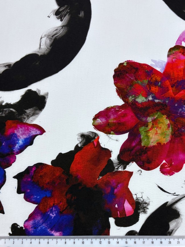 Bright Abstract Floral on White Digital Printed Viscose