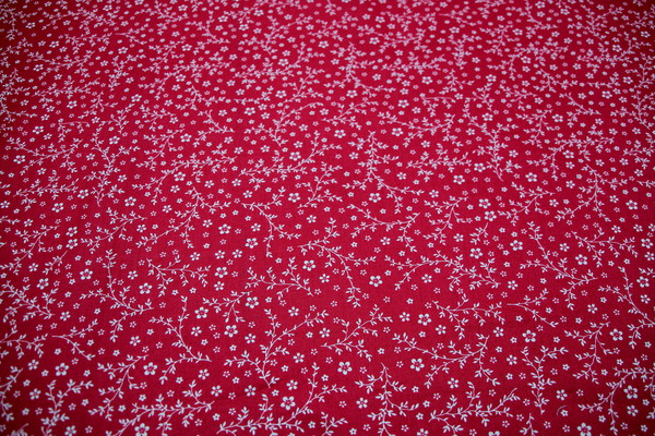 Sweet Flower Print on Red Cotton New Image