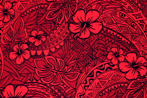 Bright Red & Black Hibiscus on Cherry Red Pasifika Printed Cotton