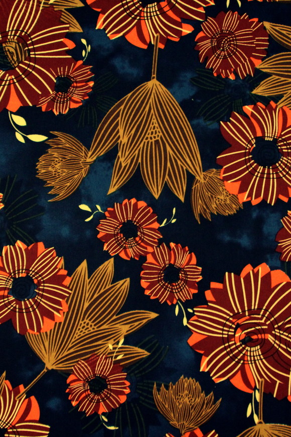 Autumn Toned Floral on Dark Navy Printed Rayon