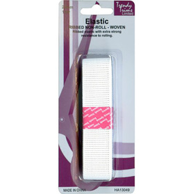 White Ribbed Non-roll - Woven Elastic (Ladder) - 1m roll