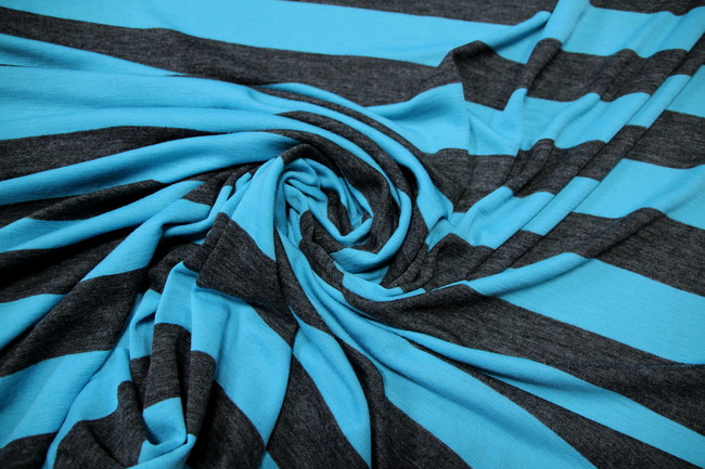Charcoal Marle & Turquoise Wide Striped 100% Merino Knit