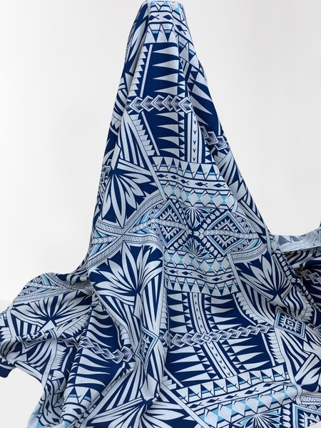 Mid-Airforce Blue & Aqua on White Pacific Island Cotton Dobby