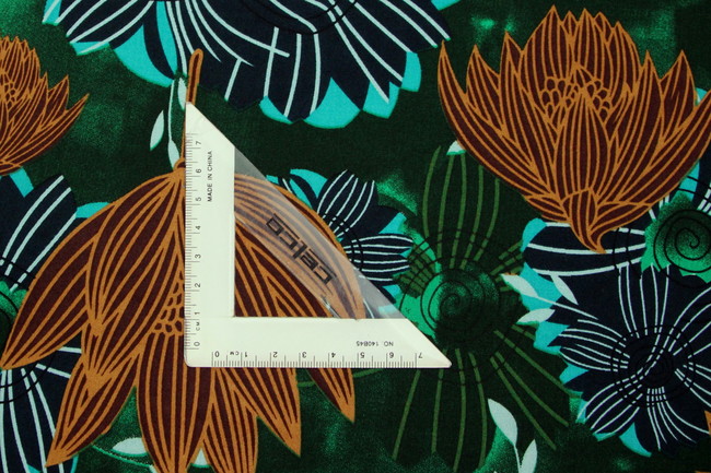 Autumn Toned Floral on Green Printed Rayon