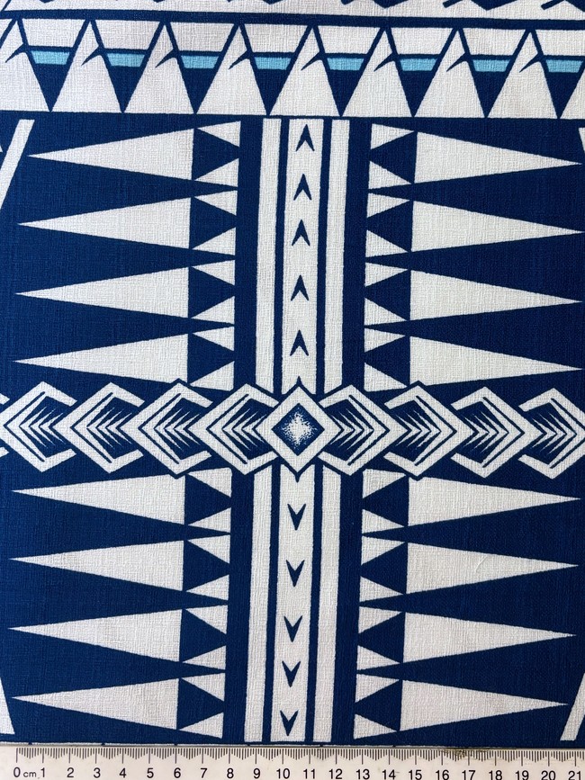 Mid-Airforce Blue & Aqua on White Pacific Island Cotton Dobby