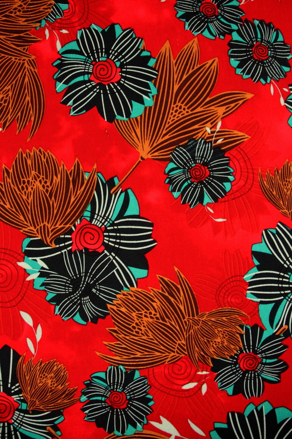 Autumn Toned Floral on Red Printed Rayon