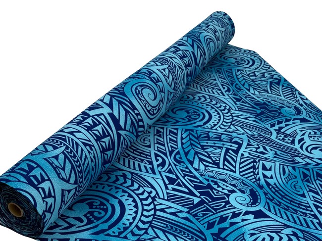 Royal on Aqua Tones Pacific Island Cotton Dobby
