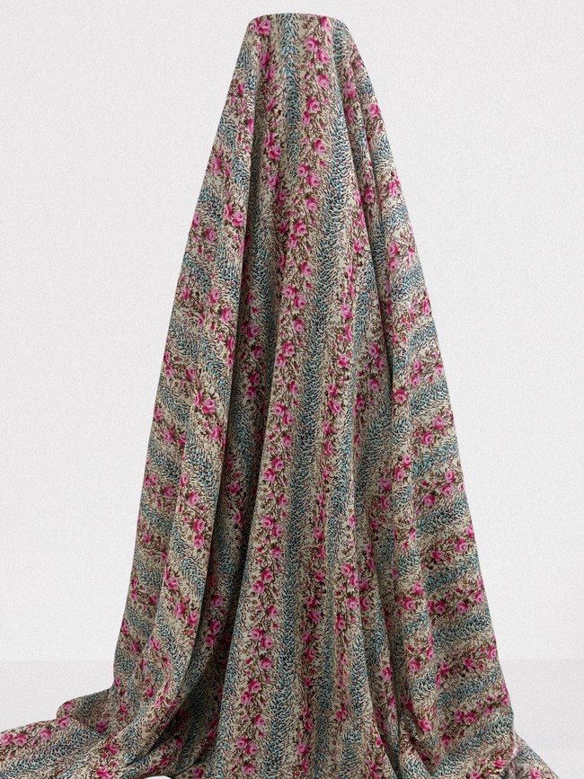 Pink Roses with Turquoise on Neutral Rayon