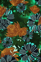 Autumn Toned Floral on Green Printed Rayon