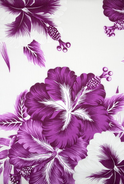 Large Magenta Hibiscus on White Hawaiian Printed Rayon