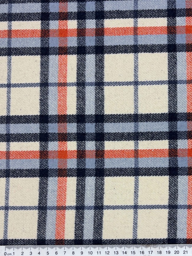 Blues, Orange & Cream Tartan Check Brushed Wool