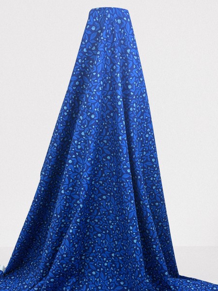 Garden Bed Flowers on Blue Printed Cotton