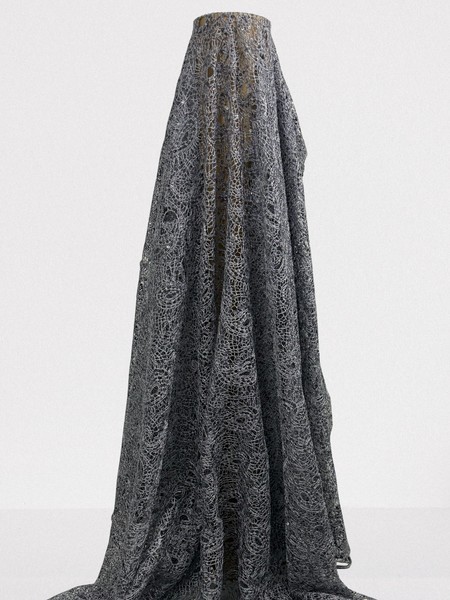 Grey Sequinned Paisley Cobweb Guipure Lace