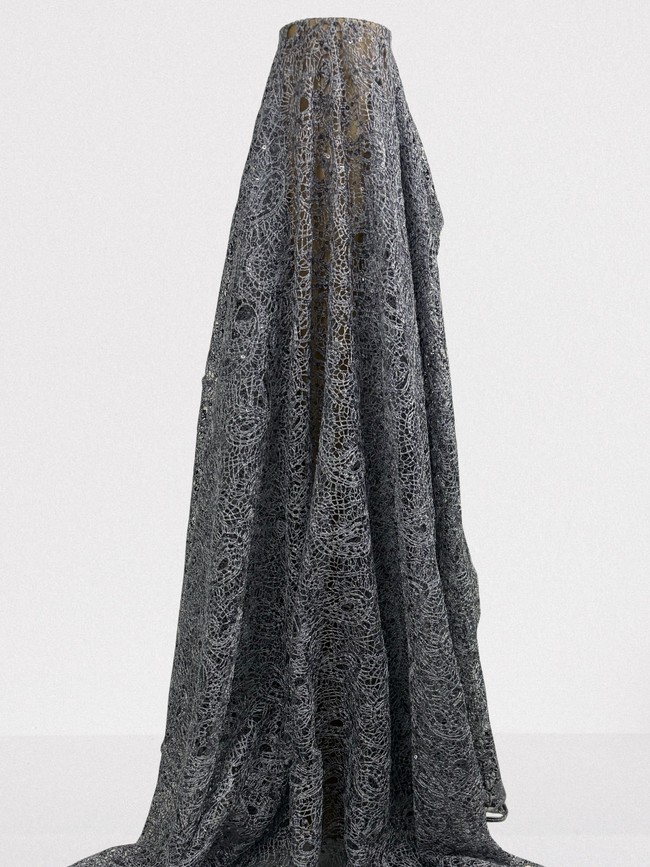 Grey Sequinned Paisley Cobweb Guipure Lace