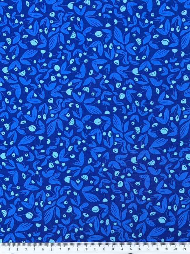 Garden Bed Flowers on Blue Printed Cotton