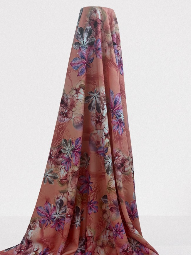 Smokey Forest Floral - Peach & Pink Rayon
