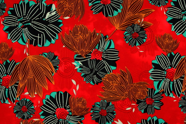 Autumn Toned Floral on Red Printed Rayon