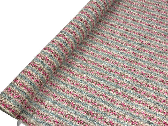 Pink Roses with Turquoise on Neutral Rayon