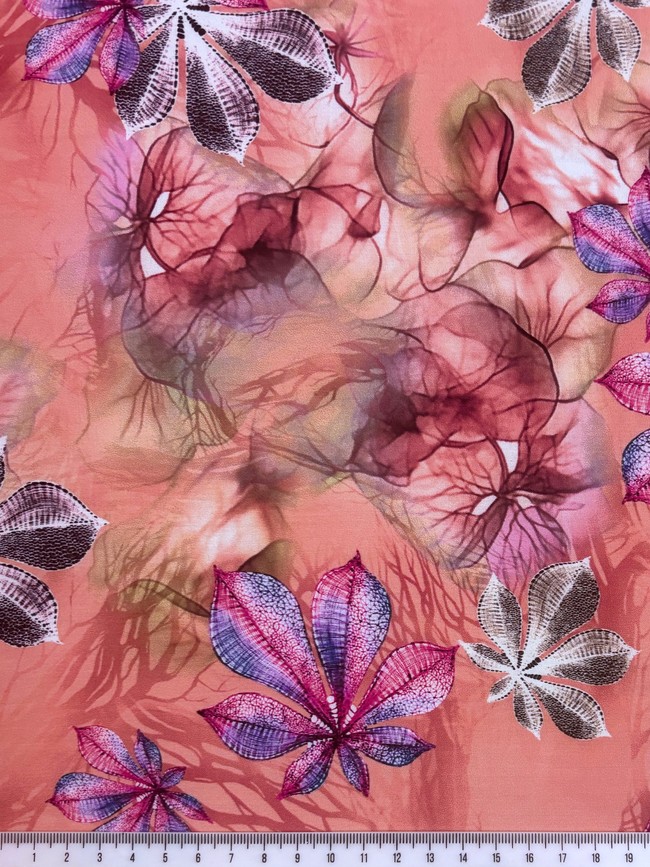 Smokey Forest Floral - Peach & Pink Rayon