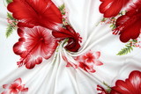 Red & Watermelon Hisbiscus on White Hawaiian Printed Rayon