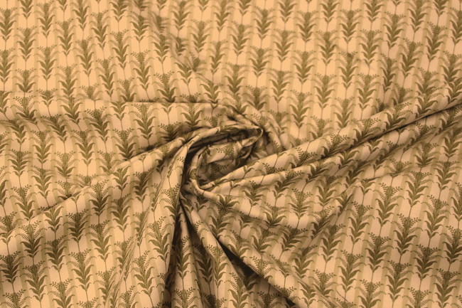 Olive Sprigs on Striped Printed Cotton