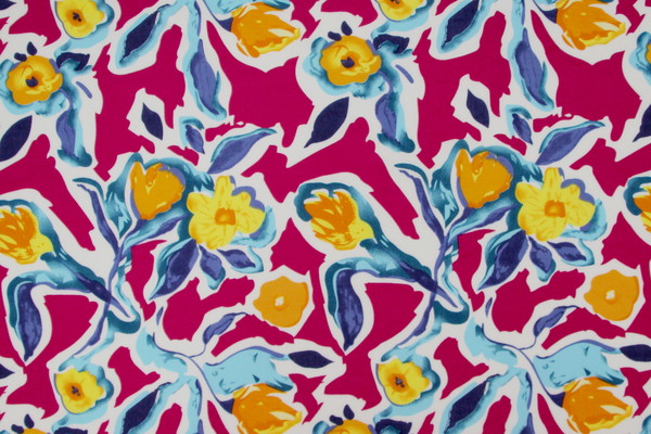 Summer Bright Floral on White Printed Rayon