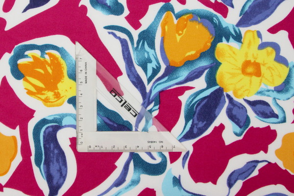 Summer Bright Floral on White Printed Rayon