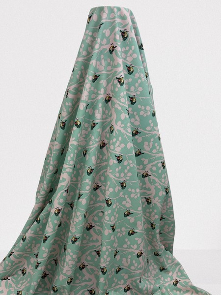 Miniature Birds on Mint Green Printed Cotton