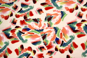 Orange & Multi Toned Brush Strokes on Printed Cotton Crepe