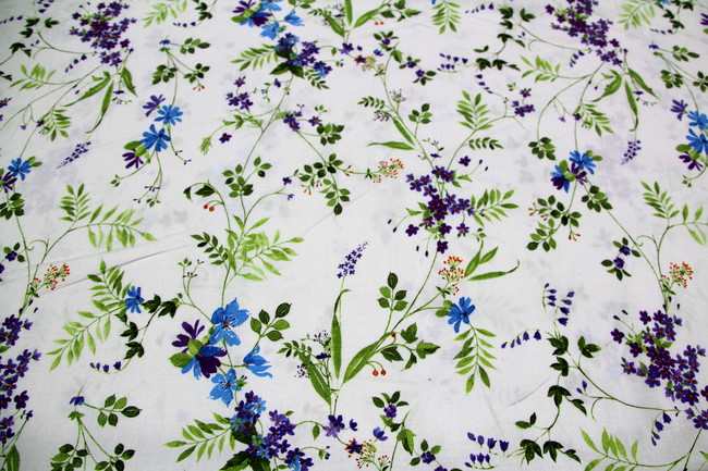 Spring Flowers on White Cotton New Image