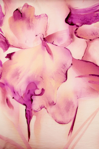 Large Watercolour Floral in Pinks on Printed Rayon/Nylon with Sheen Finish