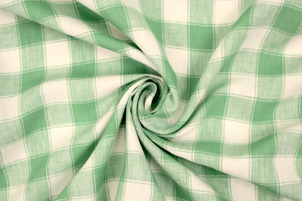 Apple Green & White Checked 100% Linen