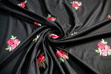 Embroidered Roses on Black Wool Blend