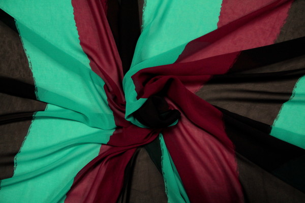 Chocolate, Mint & Burgundy Striped Chiffon