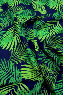 Greens on Navy Pasifika Palms Cotton