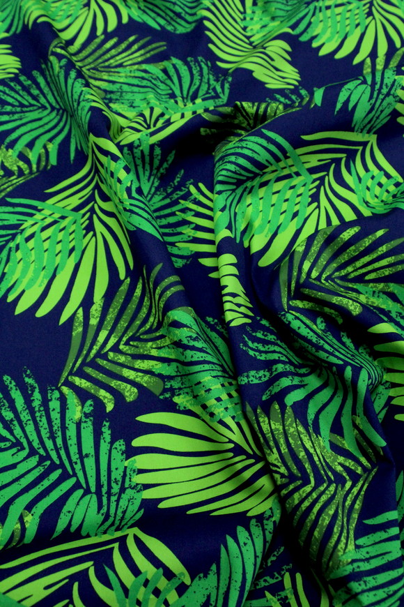 Greens on Navy Pasifika Palms Cotton