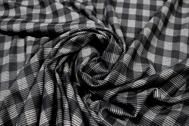 Greys/Black Brushed Checked Houndstooth Reversible Woven