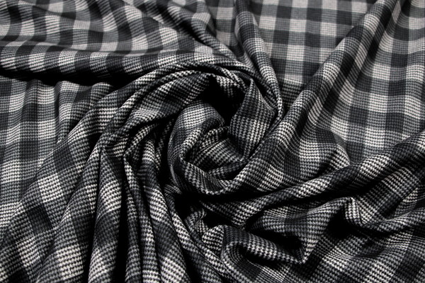 Greys/Black Brushed Checked Houndstooth Reversible Woven