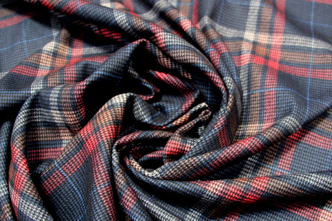 Navy/Melon Brushed Checked Houndstooth Reversible Woven