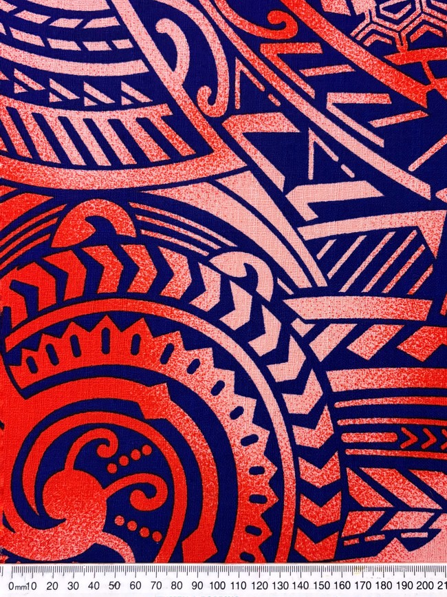 Royal & Coral Red on Guava Pink Pacific Island Cotton Dobby