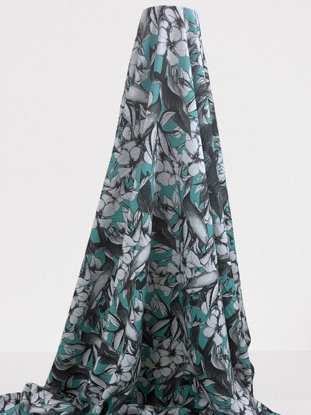 Frangipani on Deep Aqua Rayon