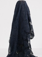 Navy Rose Bordered Cobweb Guipure Lace