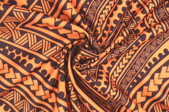 Samoan Tribal Inspired Digital Printed Orange & Brown Pasifika Mini Matt