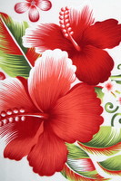 Watermelon Red Hisbiscus & Frangapani on White Hawaiian Printed Rayon